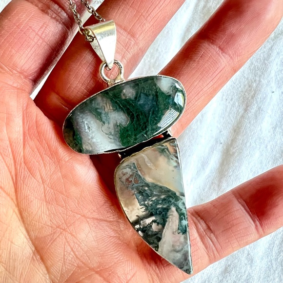 Jewelry - 925 Earth Stone Moss Agate Pendant Necklace